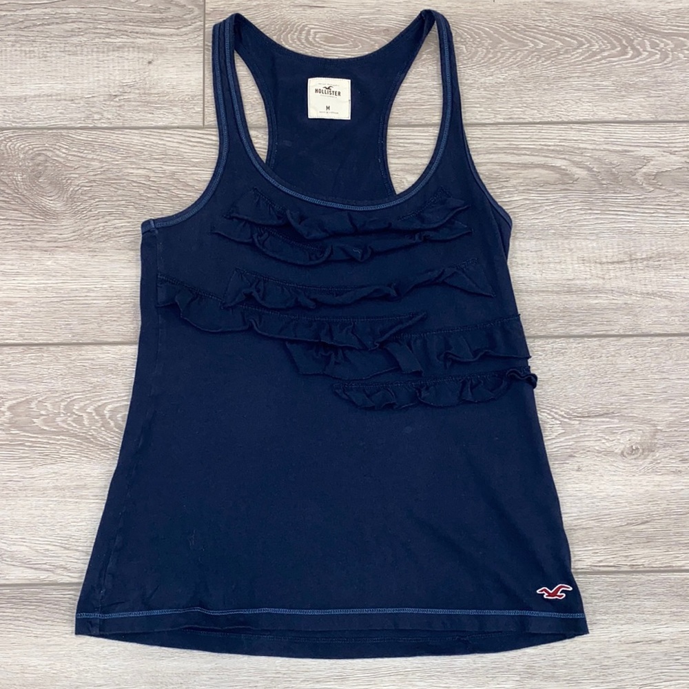 HOLLISTER NAVY BLUE TANK WITH RUFFLES SIZE MEDIUM